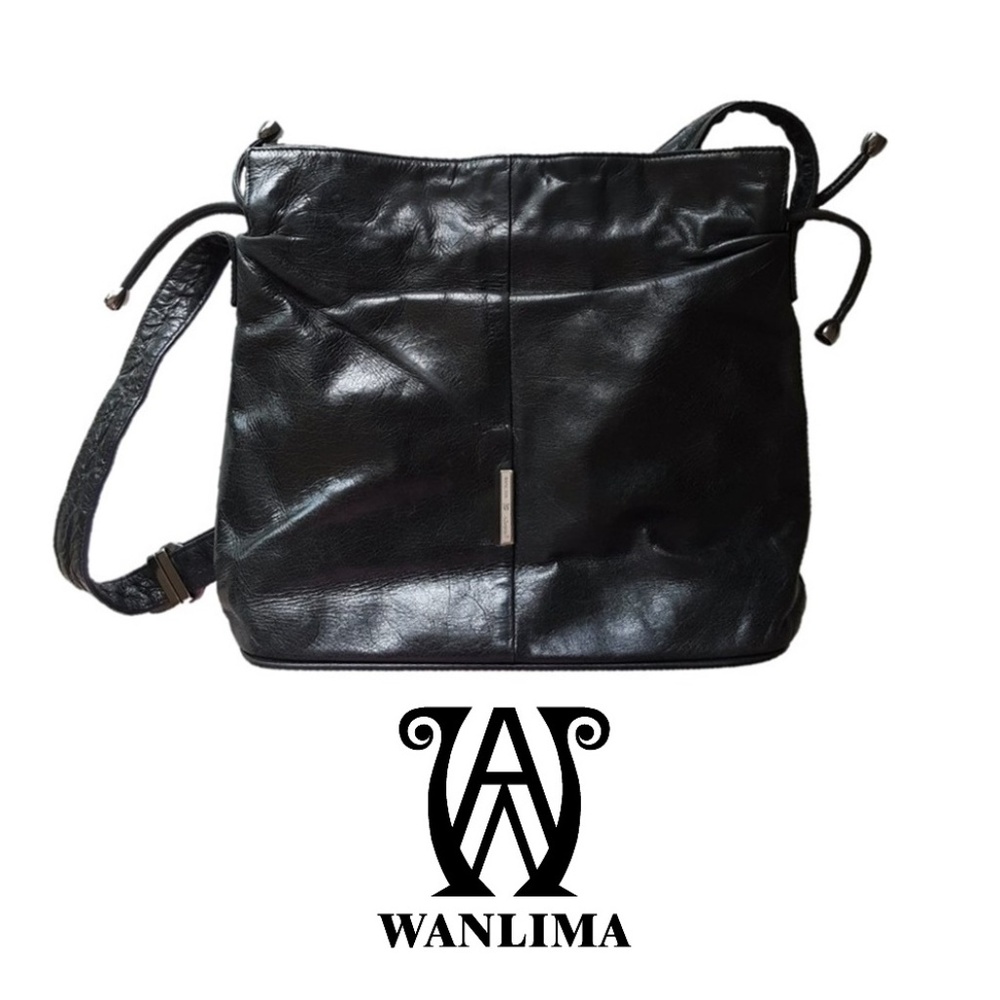 WANLIMA Real Leather Shoulder Bag, black